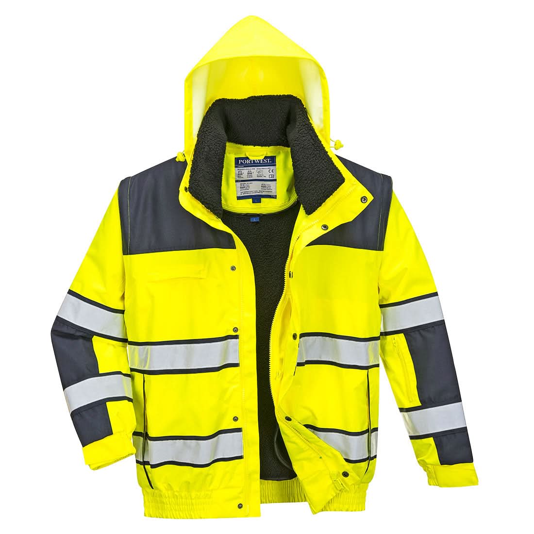 Portwest Hi Vis 3 In 1 Contrast Winter Bomber Jacket C466 - Yellow Navy - Customisable Jackets