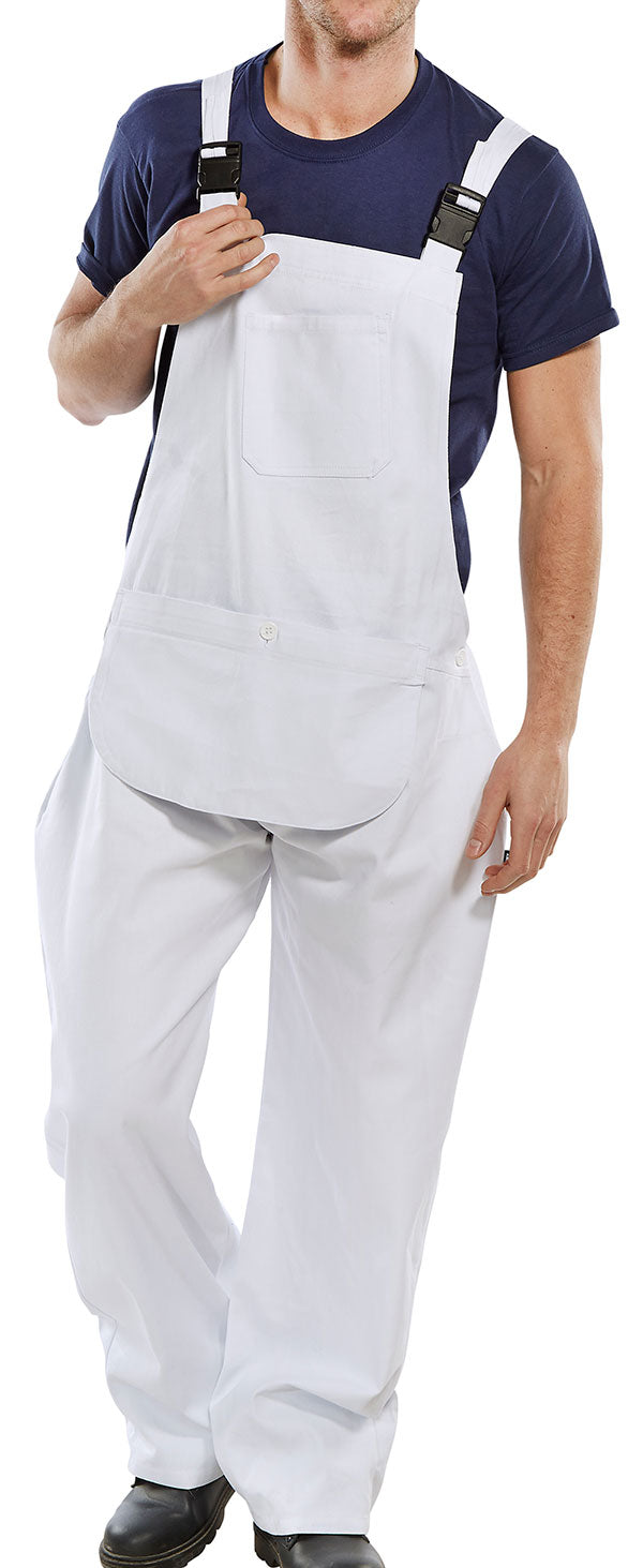 Beeswift Cotton Drill Bib And Brace - White - Customisable Bib & Braces