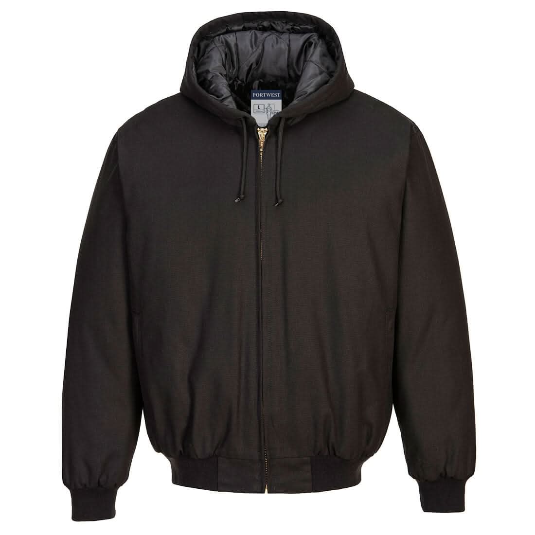 Portwest Duck Quilt Lined Hooded Jacket DC801 - Black - Customisable Jacket