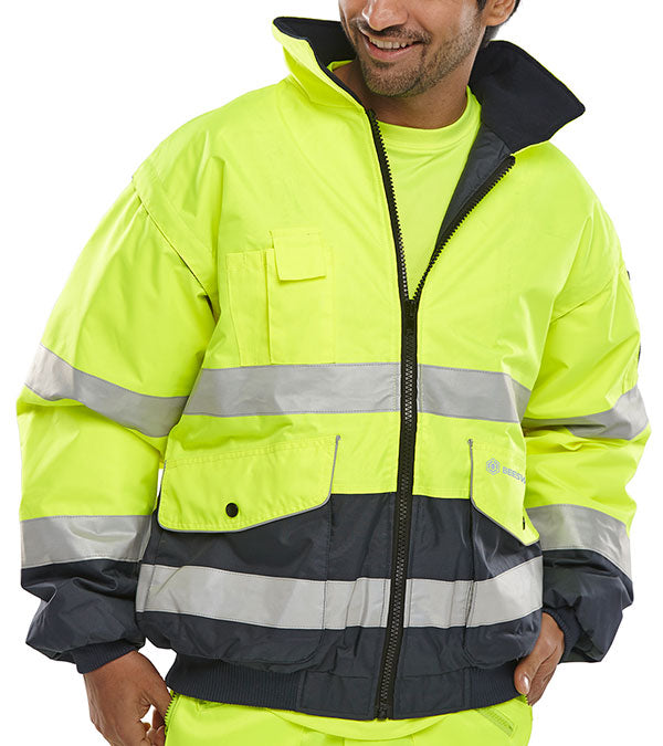 Beeswift Two Tone Hi Vis Europa Bomber Jacket - Saturn Yellow Navy - Customisable Bomber Jackets