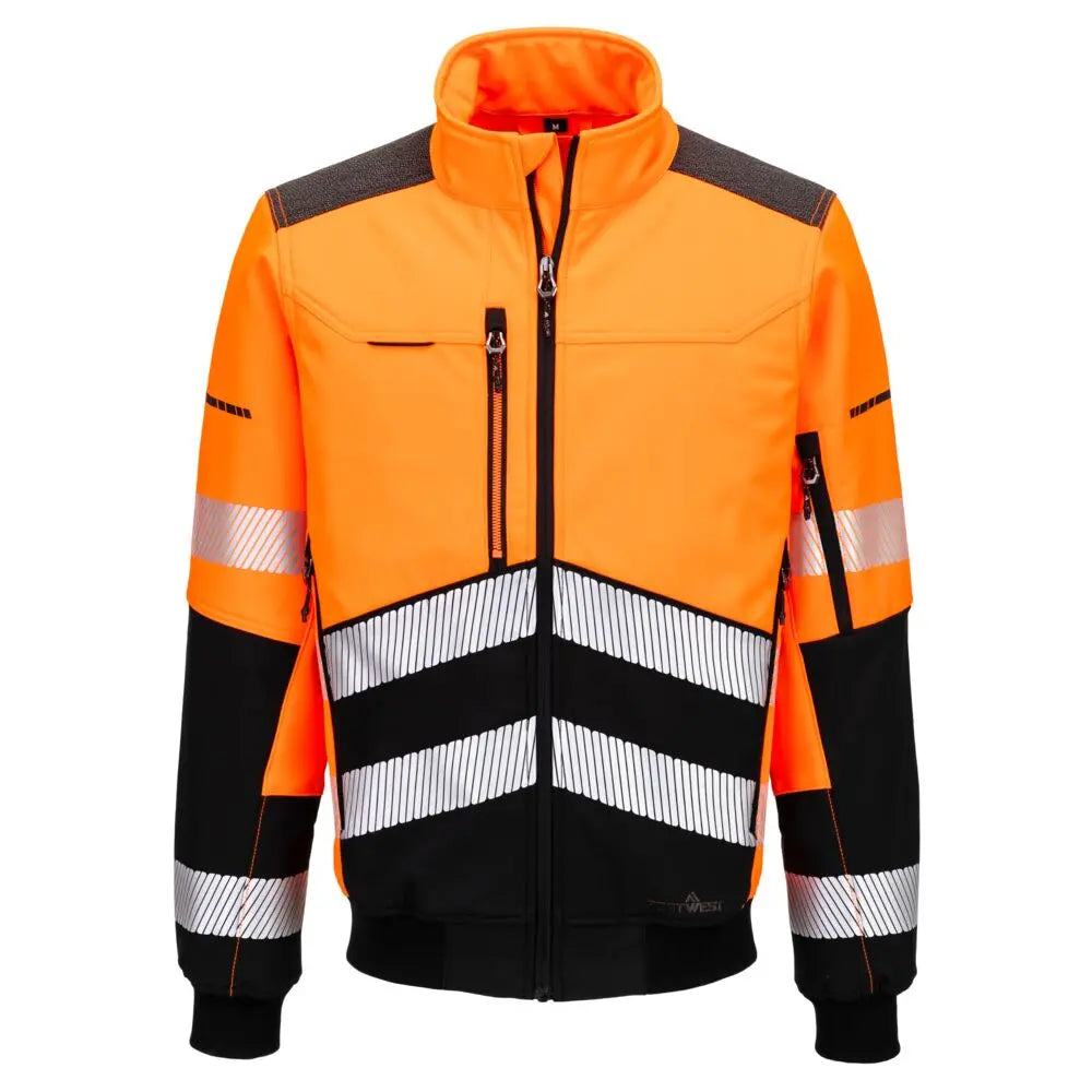 Ev4 Hi Vis Softshell Bomber (3 L) Ev468 - Orange Black - Customisable Softshell Jackets