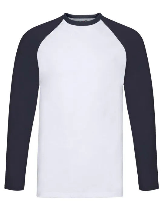 Mens Valueweight LS Baseball T 61028 - White Deep Navy 3XL - Customisable T-Shirt