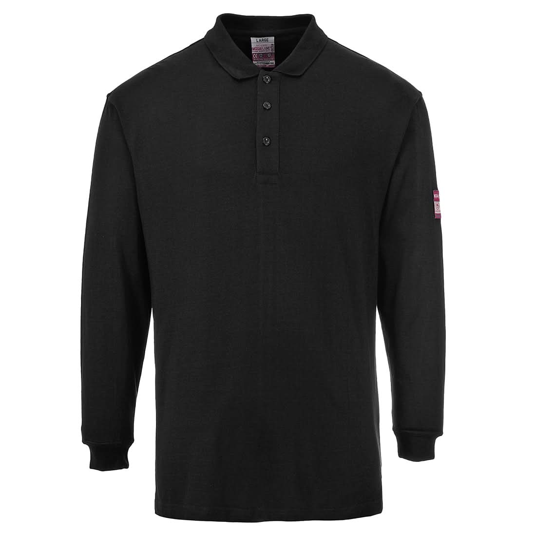 Portwest Flame Resistant Anti Static Polo Shirt LS FR10 - Black - Customisable Polos