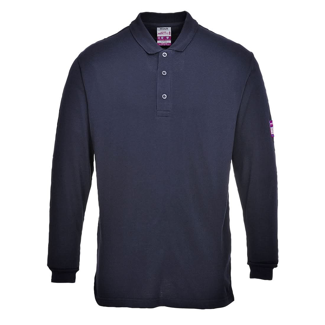 Portwest Flame Resistant Anti Static Polo Shirt LS FR10 - Navy - Customisable Polos