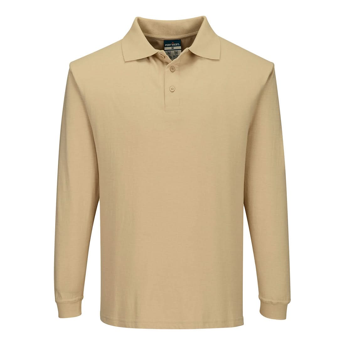 Portwest Flame Resistant Anti Static Polo Shirt LS FR10 - Tan - Customisable Polos