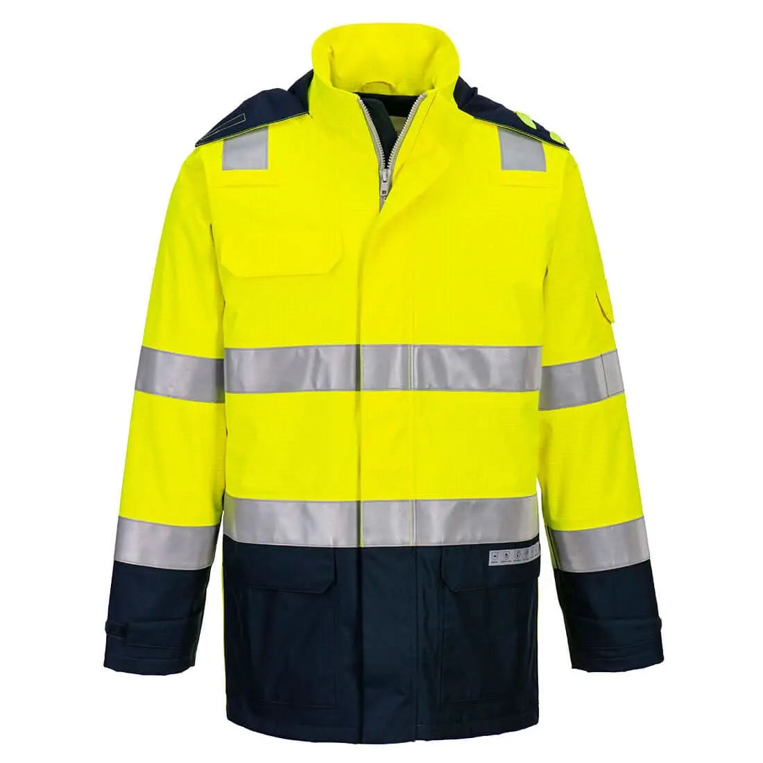 Bizflame Rain+ Hi Vis Multi Norm Contrast Fr Jacket Fr605 - Yellow Navy - Customisable Rain Jackets