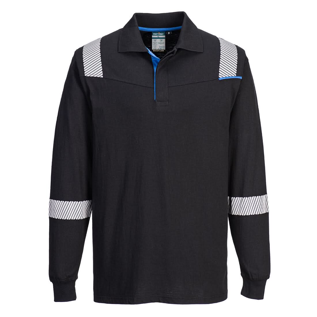 Portwest Wx3 Modaflame Knit Fr Long Sleeve Polo Shirt FR711 - Black - Customisable Polos