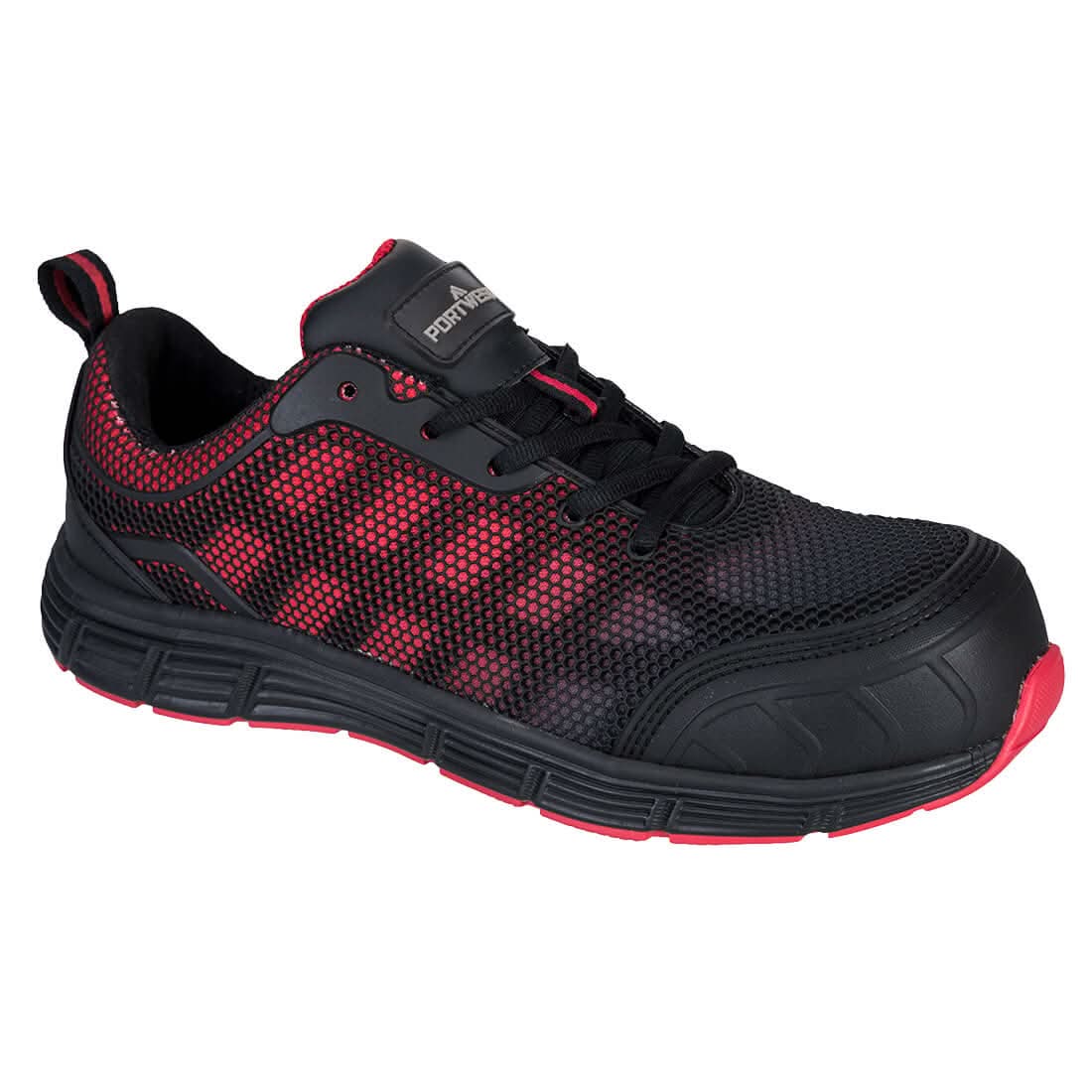 Portwest Composite Textile Trainer S1Ps Fo Sr FT35 - Black Red - Customisable Trainers