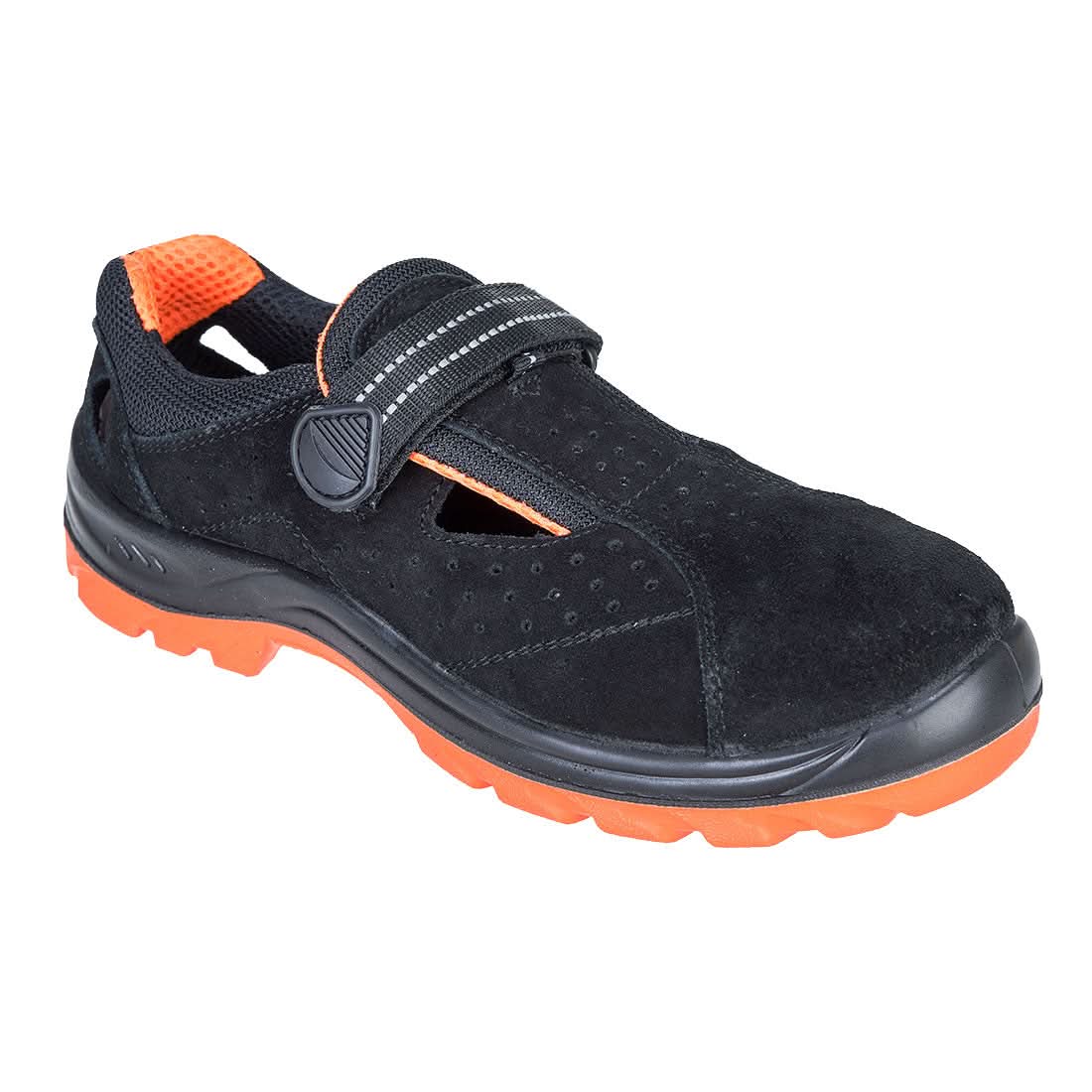 Portwest Steel Cow Suede Leather Sandal S1 Sr Fo FW42 - Black - Customisable Sandal & Slip-Ons