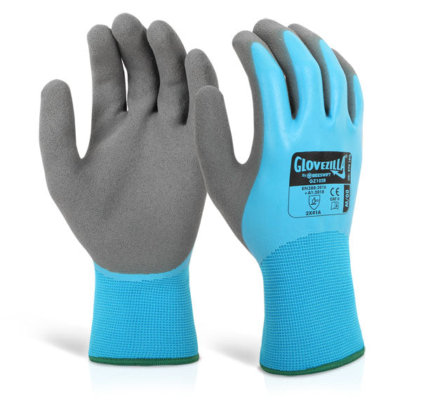 Glovezilla Beeswift Glovezilla Latex Fully Coated Water Resistant Gripper Gloves - Blue - Customisable Latex