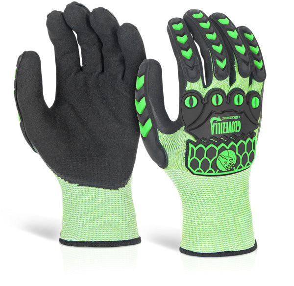 Glovezilla Beeswift Glovezilla Nitrile Palm Coated Hi Vis Glow Gloves - Green XL - Customisable Nitrile