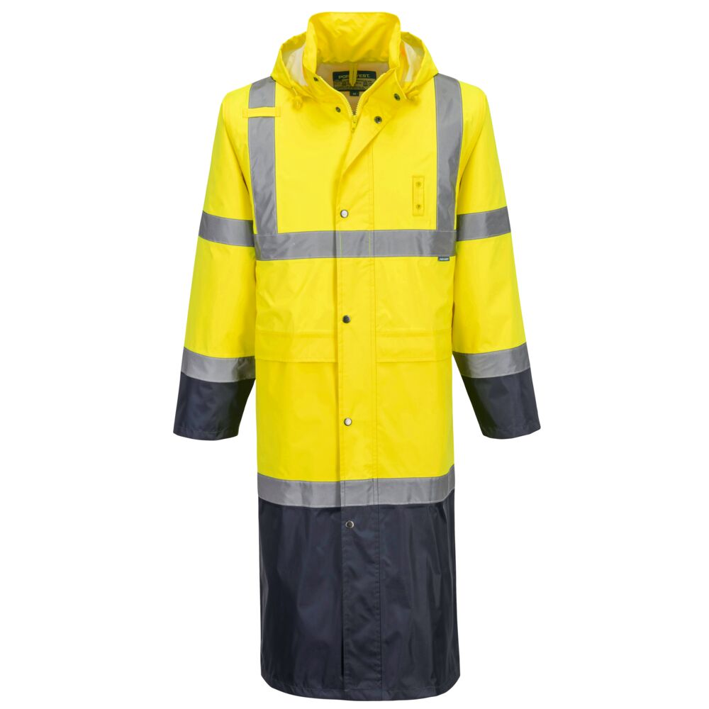 Hi Vis Contrast Raincoat 122cm H446 - Yellow Navy - Customisable Rain Jackets