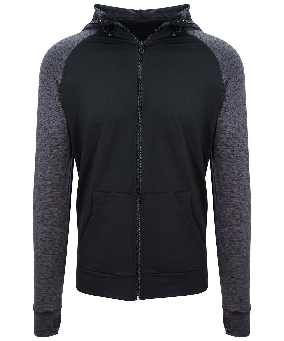AWDis Just Cool Cool contrast zoodie JC057 - Black Black Slate Melange - Customisable Hoodies