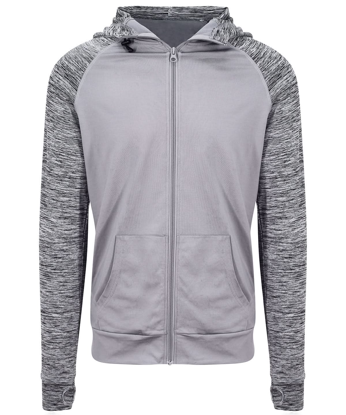 AWDis Just Cool Cool contrast zoodie JC057 - Grey Grey Melange - Customisable Hoodies