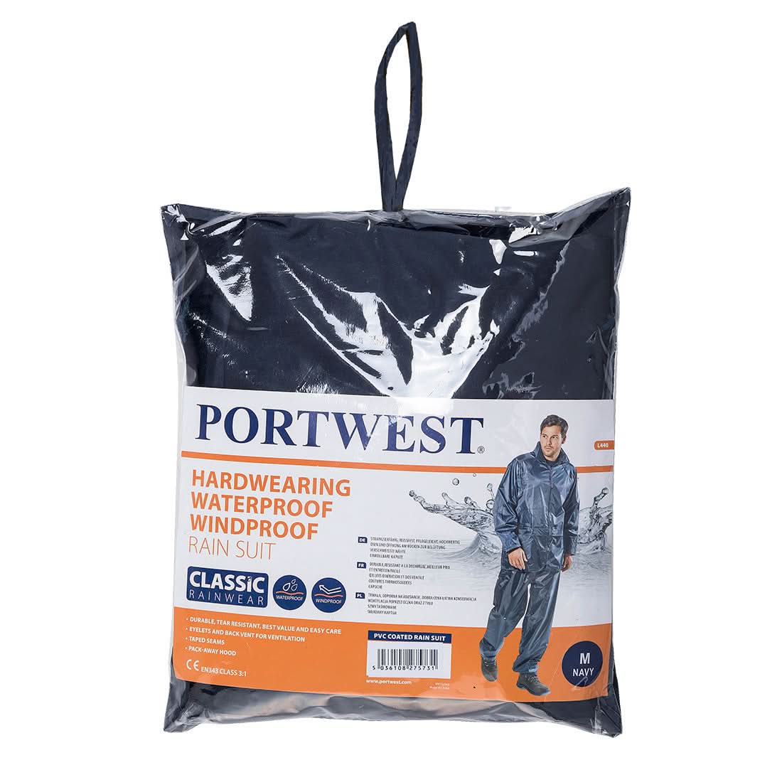 Portwest Essentials Rainsuit 2 Piece Suit L440 - Navy - Customisable Trousers