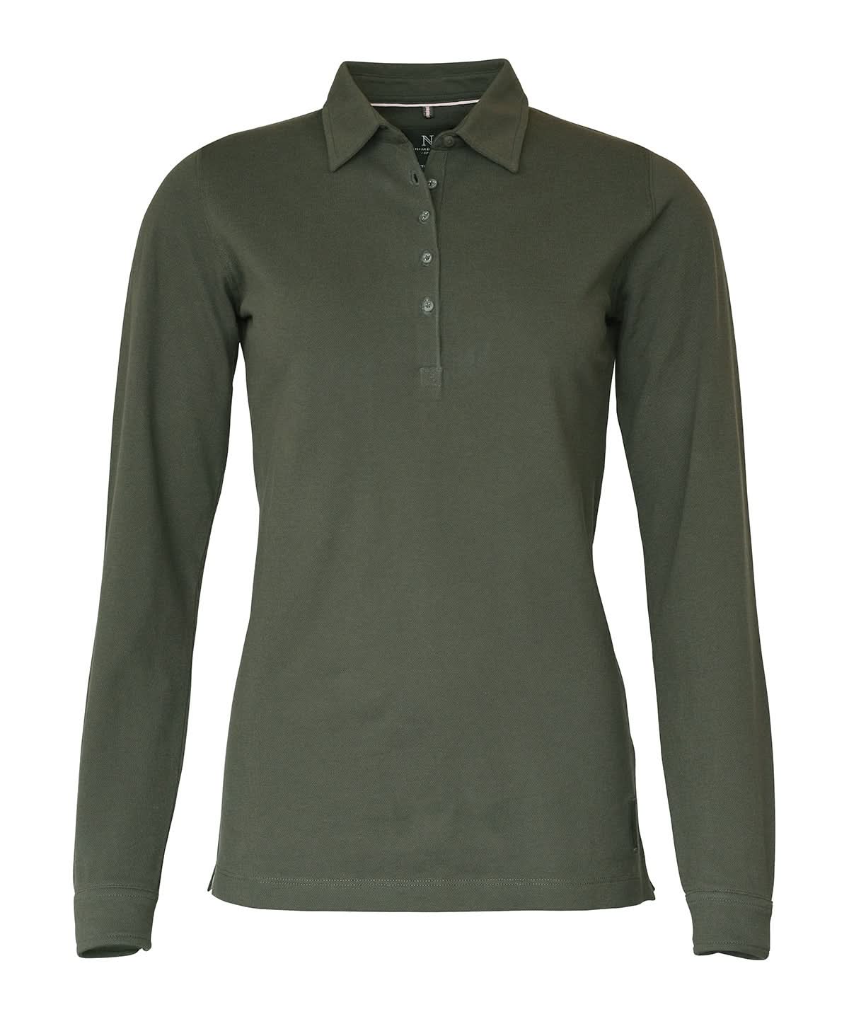 Nimbus Womens Carlington deluxe long sleeve polo NB71F - Olive - Customisable Polos