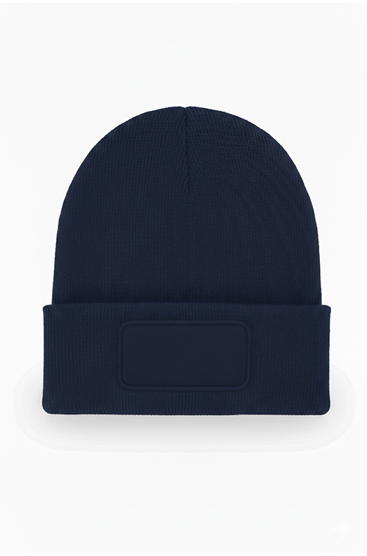 Rectangular Patch Beanie - UC411 - Navy One - Customisable HEADWEAR