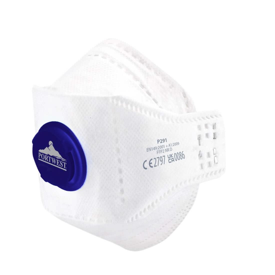 Portwest Eagle Ffp2 Valved Dolomite Fold Flat Respirator Pk10 P291 - White - Customisable PPE