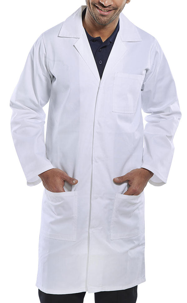 Beeswift Poly Cotton Warehouse Coat - White - Customisable Warehouse Coats