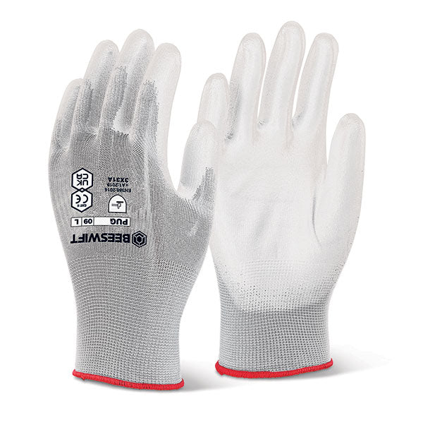 Beeswift Pu Coated Gloves - White - Customisable Polyurethane