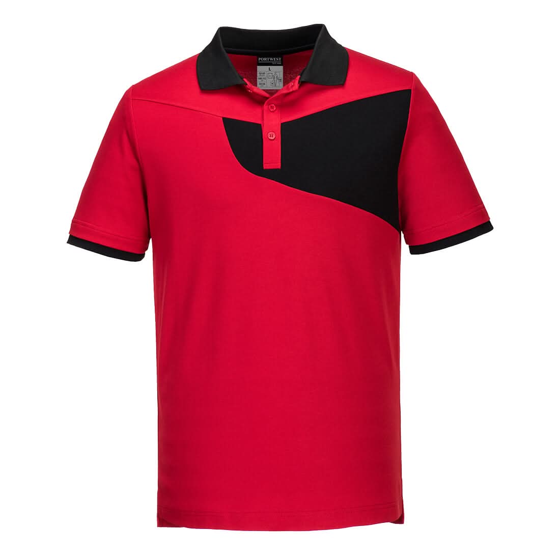 Portwest Pw2 Cotton Comfort Polo Shirt SS PW210 - Red Black - Customisable Polos