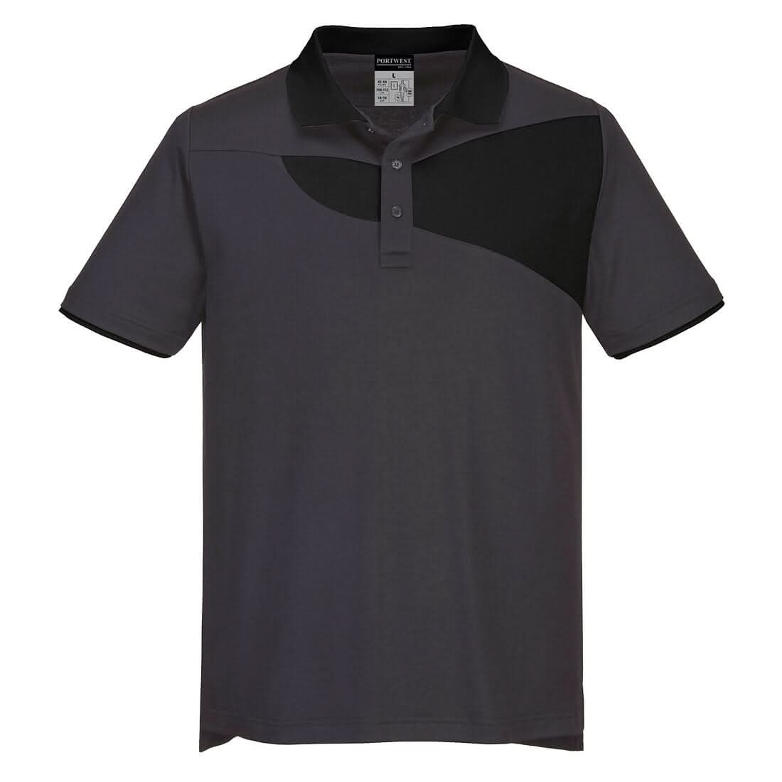 Portwest Pw2 Cotton Comfort Polo Shirt SS PW210 - Zoom Grey Black - Customisable Polos