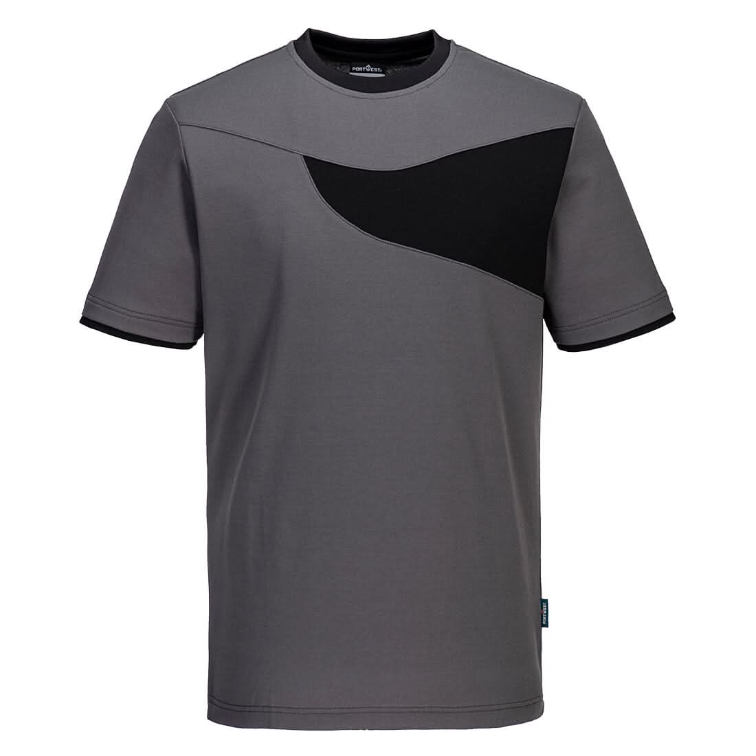 Portwest Pw2 Cotton Comfort T Shirt SS PW211 - Zoom Grey Black - Customisable T-Shirts