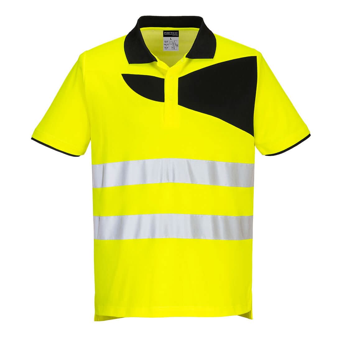 Portwest Pw2 Hi Vis Cotton Comfort Polo Shirt SS PW212 - Yellow Black - Customisable Hi-Vis Polos