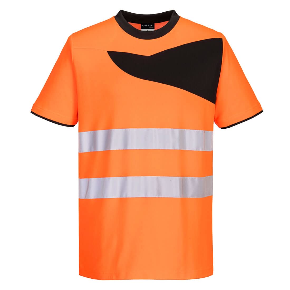 Portwest Pw2 Hi Vis Cotton Comfort T Shirt SS PW213 - Orange Black - Customisable Hi-Vis T-Shirts