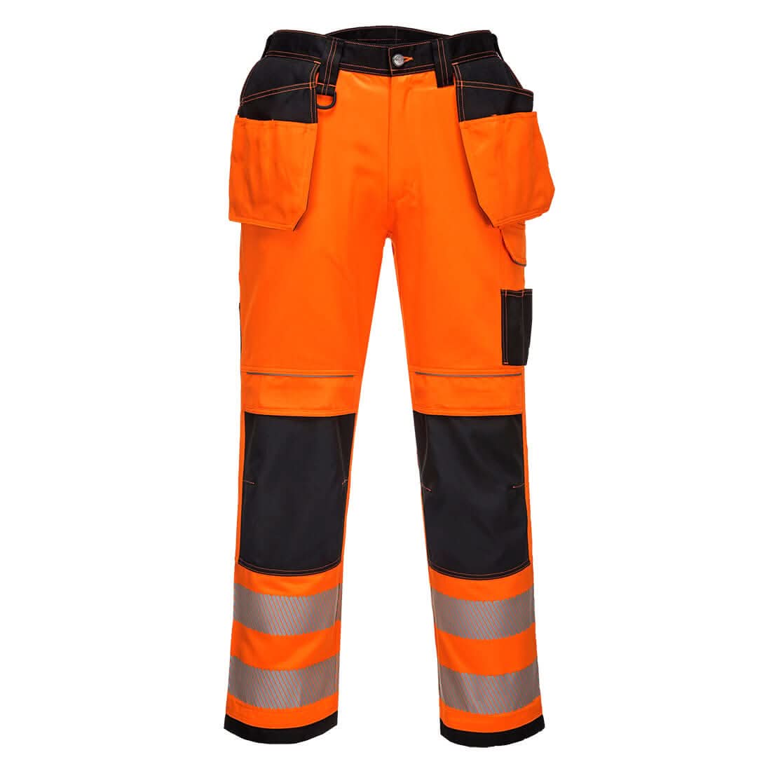 Portwest Pw3 Hi Vis Stretch Holster Pocket Trousers PW306 - Orange Black - Customisable Hi-Vis Trousers
