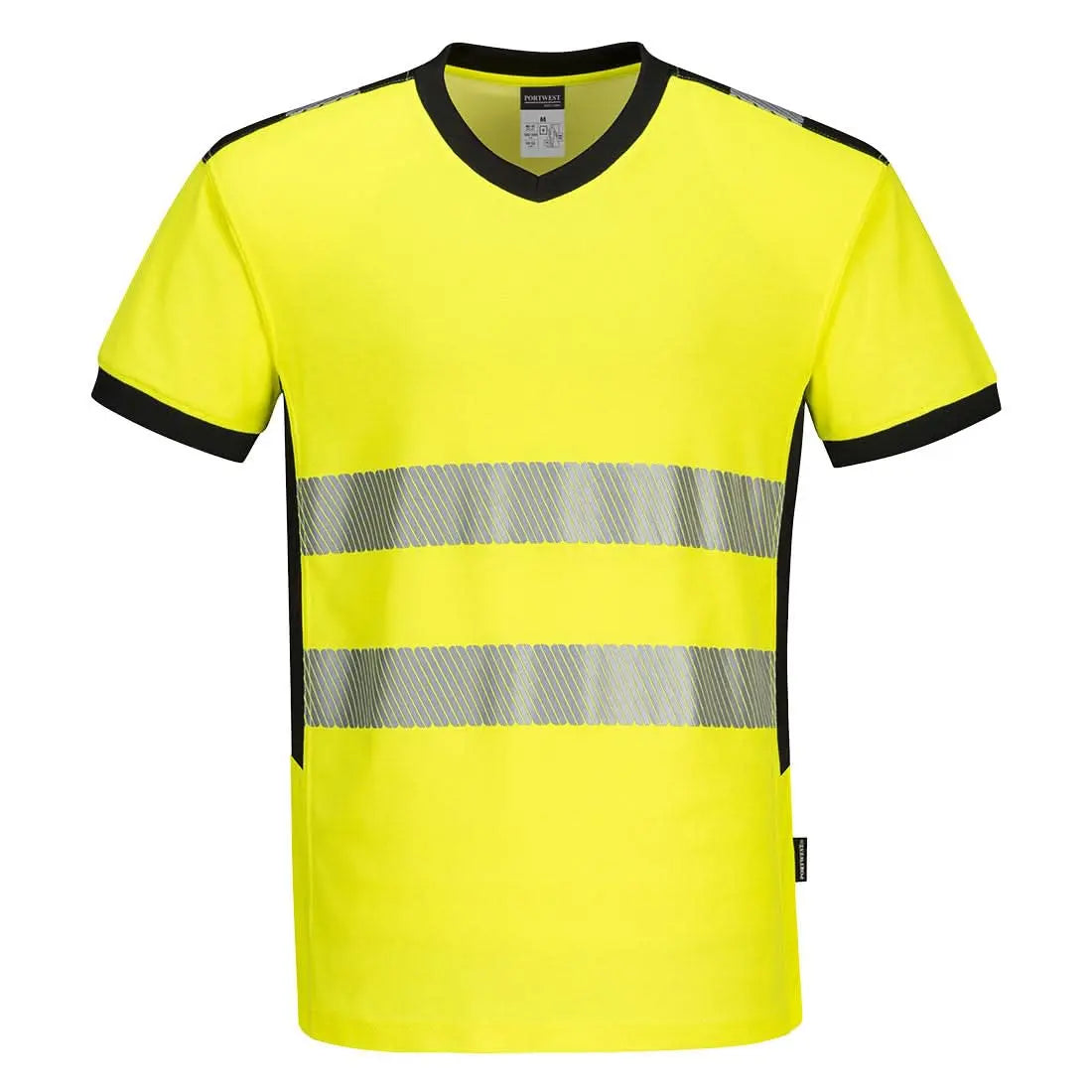 Pw3 Hi Vis V Neck Mesh Insert T Shirt S/S Pw310 - Yellow Black - Customisable T-Shirt