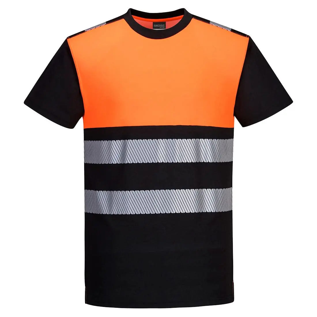 Pw3 Hi Vis Cotton Comfort Class 1 T Shirt S/S Pw311 - Black Orange - Customisable T-Shirt