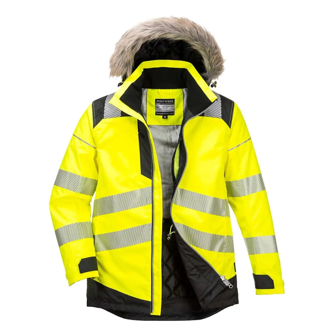 Pw3 Hi Vis Winter Parka Jacket Pw369 - Yellow Black - Customisable Insulated Jackets