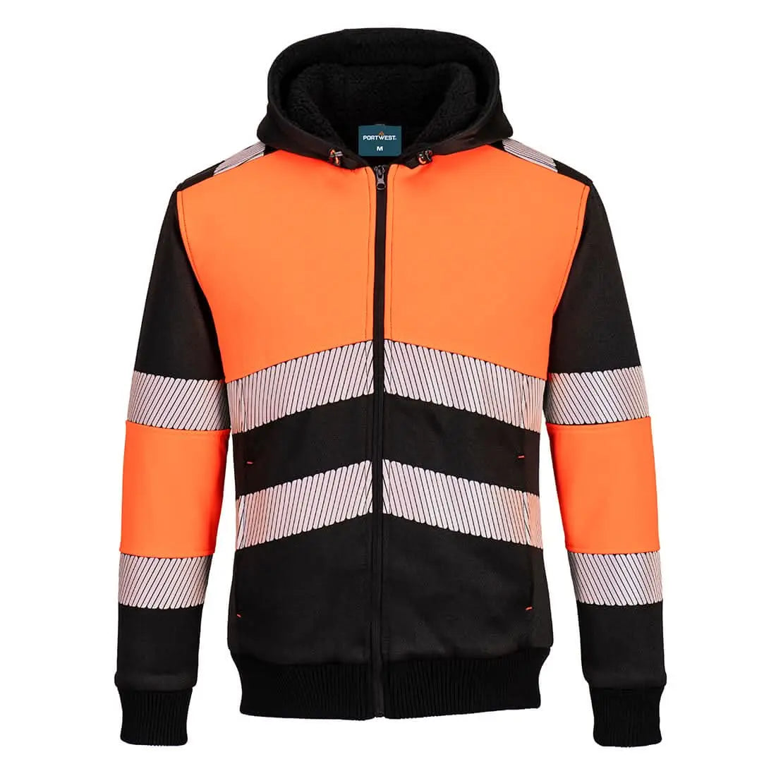 Pw3 Hi Vis Zipped Class 1 Winter Hoodie Pw377 - Orange Black - Customisable Hoodies