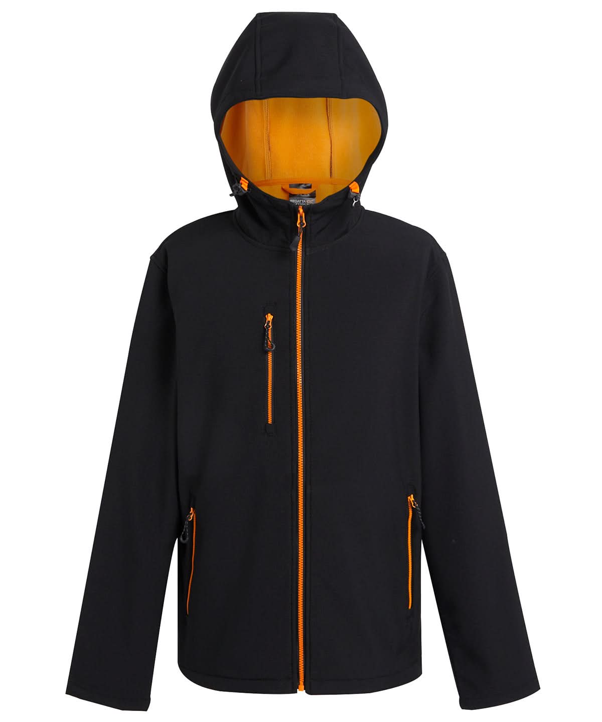 Regatta Professional Navigate 2 layer hooded softshell jacket RG594 - Black Orange Pop - Customisable Softshell Jacket