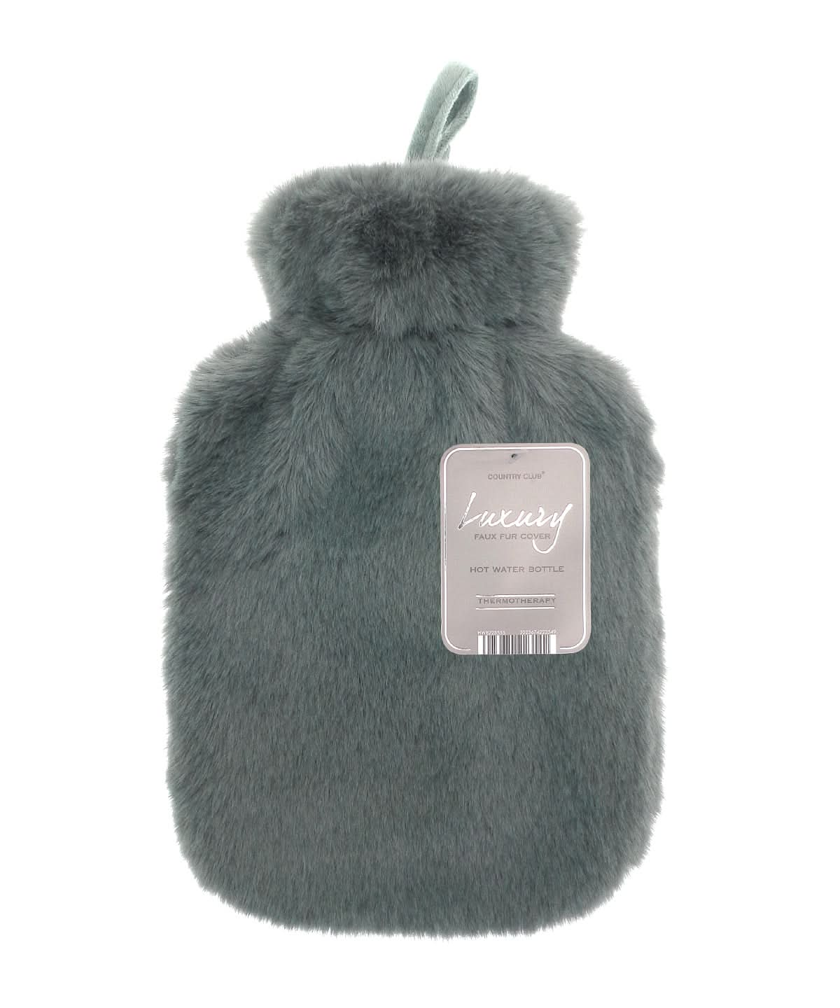 Ribbon Super luxury faux fur hot water bottle and cover RI021 - Grey 2 Litre - Customisable Hot Water Bottles & Covers