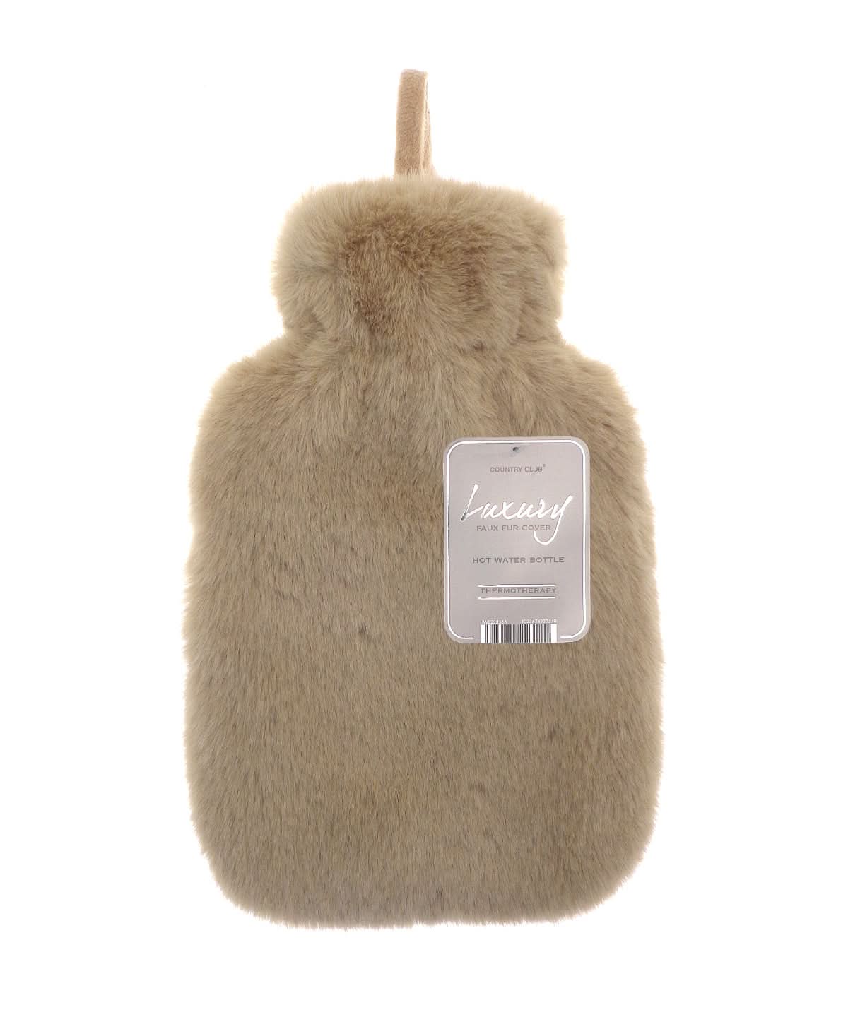 Ribbon Super luxury faux fur hot water bottle and cover RI021 - Natural 2 Litre - Customisable Hot Water Bottles & Covers