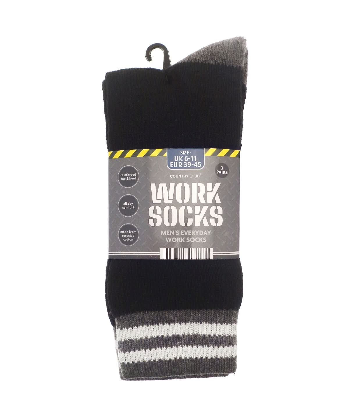 Ribbon Mens 3 pack work socks recycled cotton RI024 - Black Grey One size - Customisable Socks