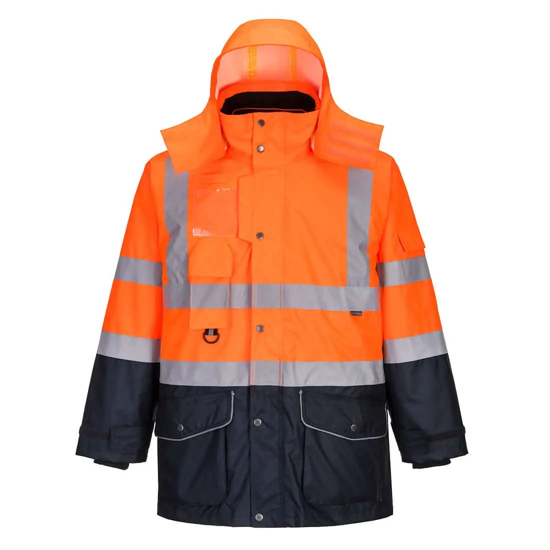 Hi Vis Breathable 7 In 1 Contrast Traffic Jacket S426 - Orange Navy - Customisable Multi-Way Jackets