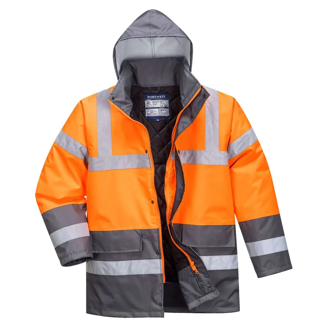Hi Vis Contrast Winter Traffic Jacket S467 - Orange Grey - Customisable Insulated Jackets