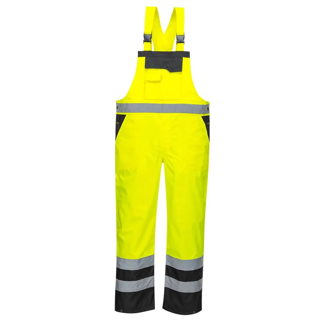 Hi Vis Breathable Contrast Rain Bib And Brace S488 - Yellow Black - Customisable Bib & Braces