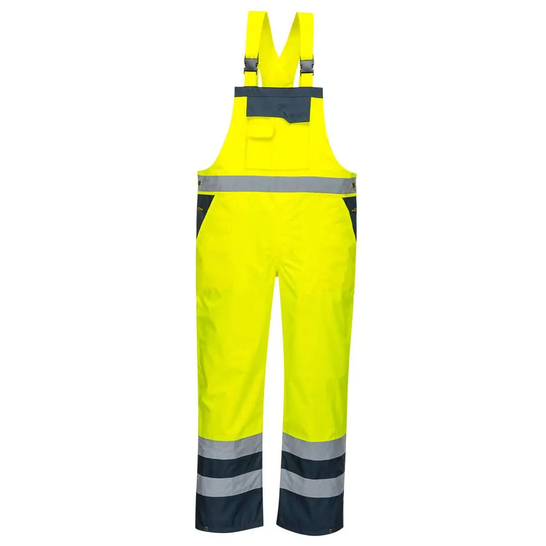 Hi Vis Breathable Contrast Rain Bib And Brace S488 - Yellow Navy - Customisable Bib & Braces