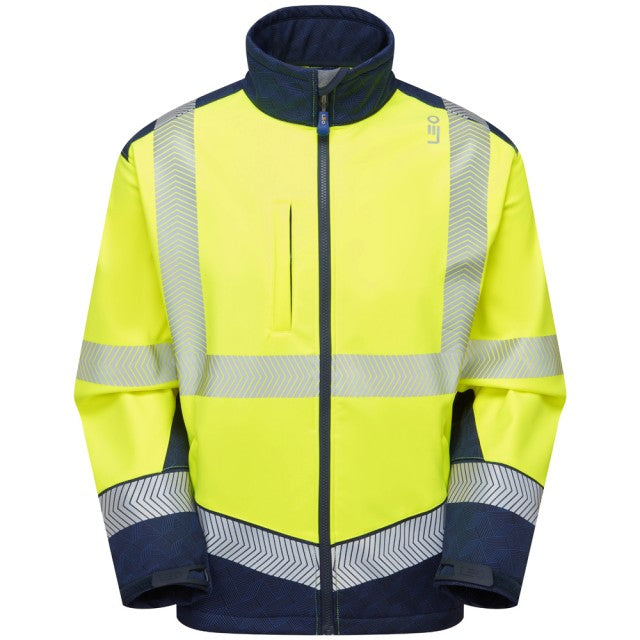 EcoViz Orange/ Navy Softshell Jacket Bowden SJ02 - HV YELLOW NAVY PRINT - Customisable Softshell Jackets