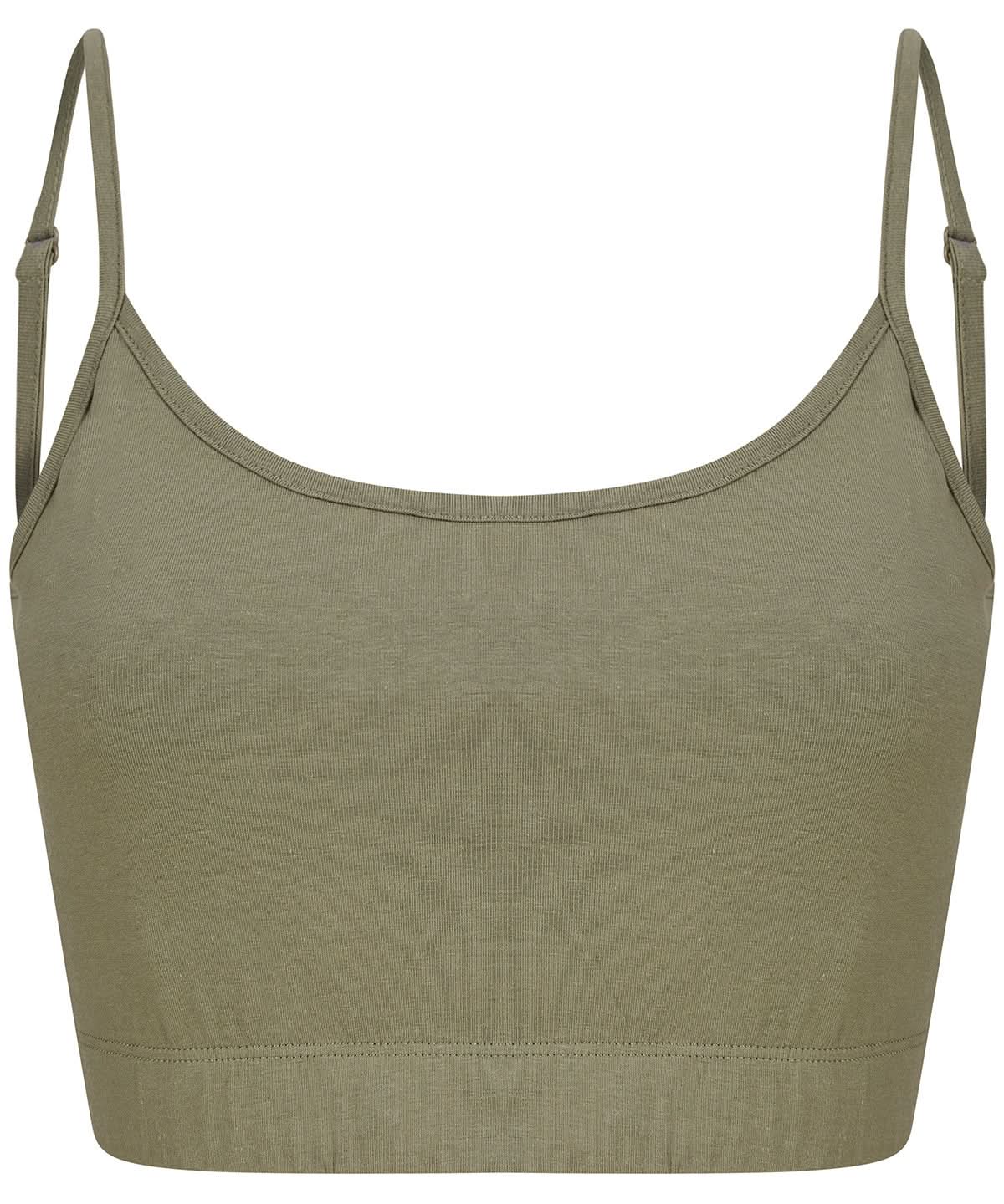 SF Womens sustainable fashion cropped cami top with adjustable straps SK230 - Khaki - Customisable T-Shirts