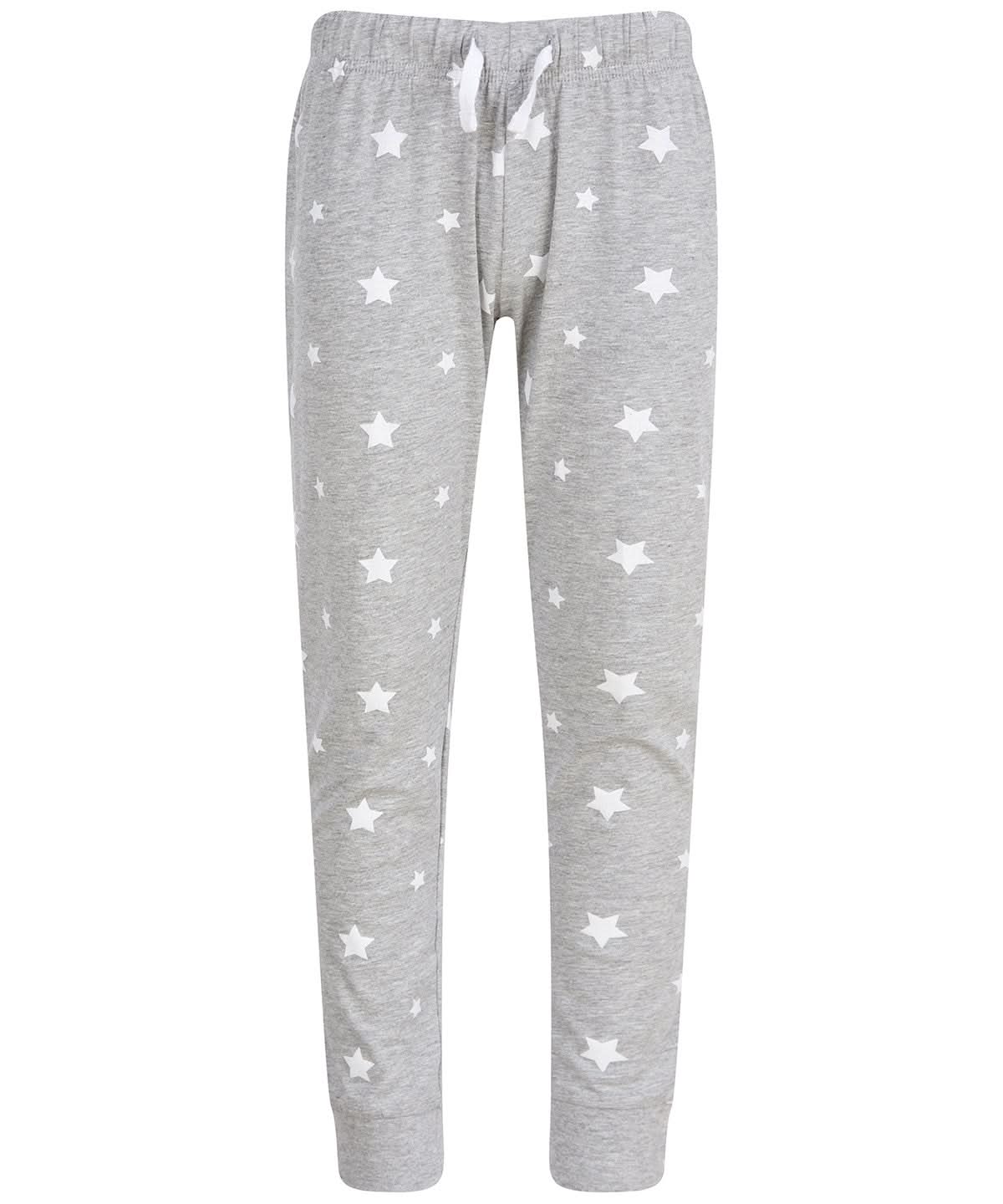 SF Kids cuffed lounge pants SM085 - Heather Grey White Stars - Customisable Loungewear Bottoms