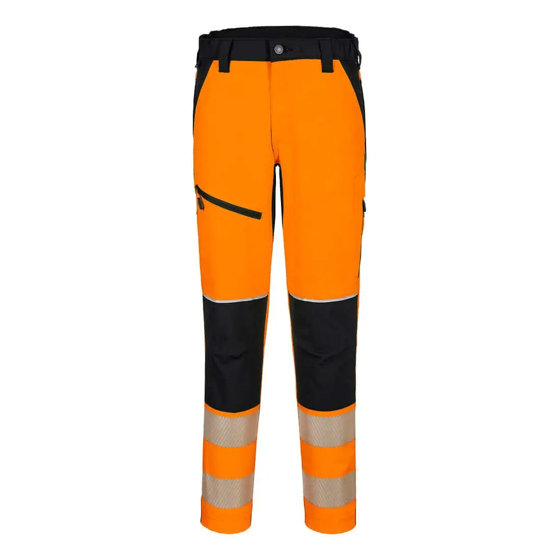 Pw3 Hi Vis Stretch Trouser T140 - Orange Black - Customisable Work Trousers