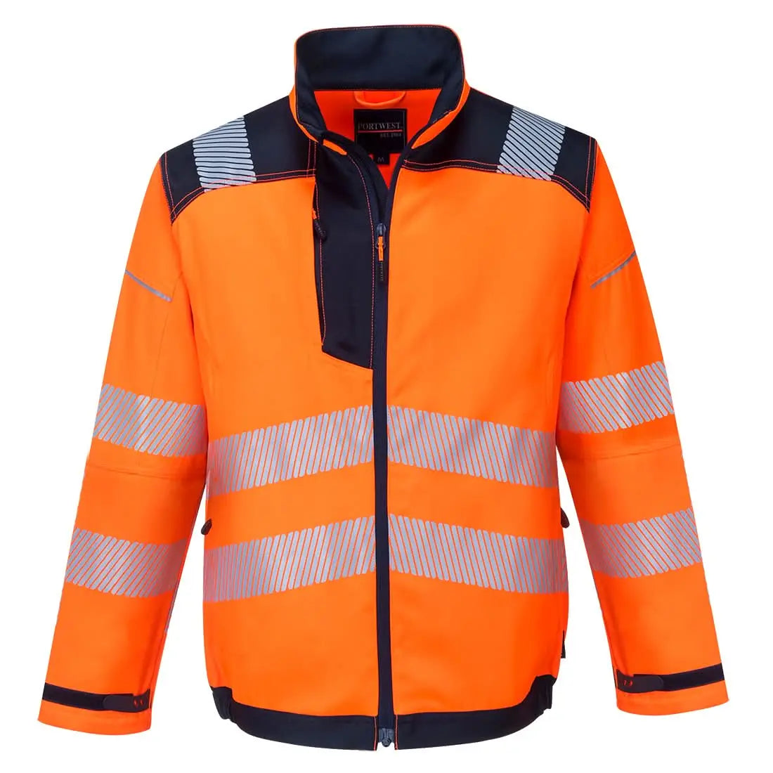 Pw3 Hi Vis Work Jacket T500 - Orange Navy - Customisable Work Jackets