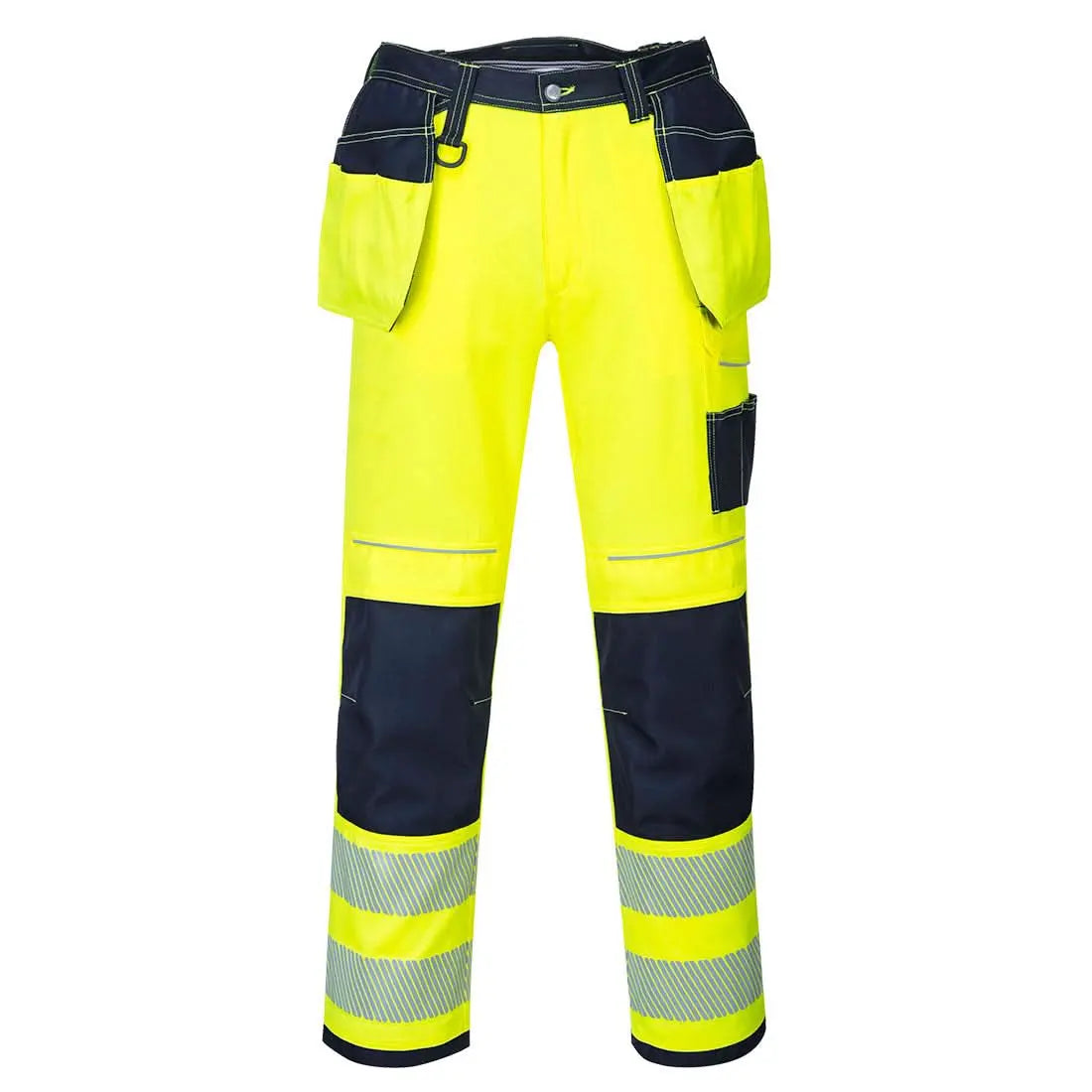 Pw3 Hi Vis Holster Pocket Work Trousers T501 - Yellow Navy Short - Customisable Clothing