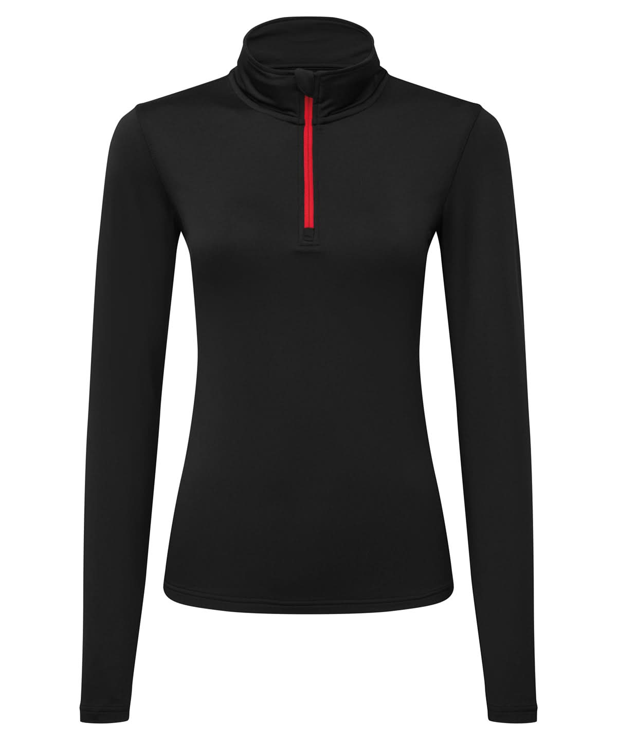 TriDri Tridri WomenS Recycled Long Sleeve Brushed Back Zip Top TR121 - Black Red - Customisable Sports Overtops