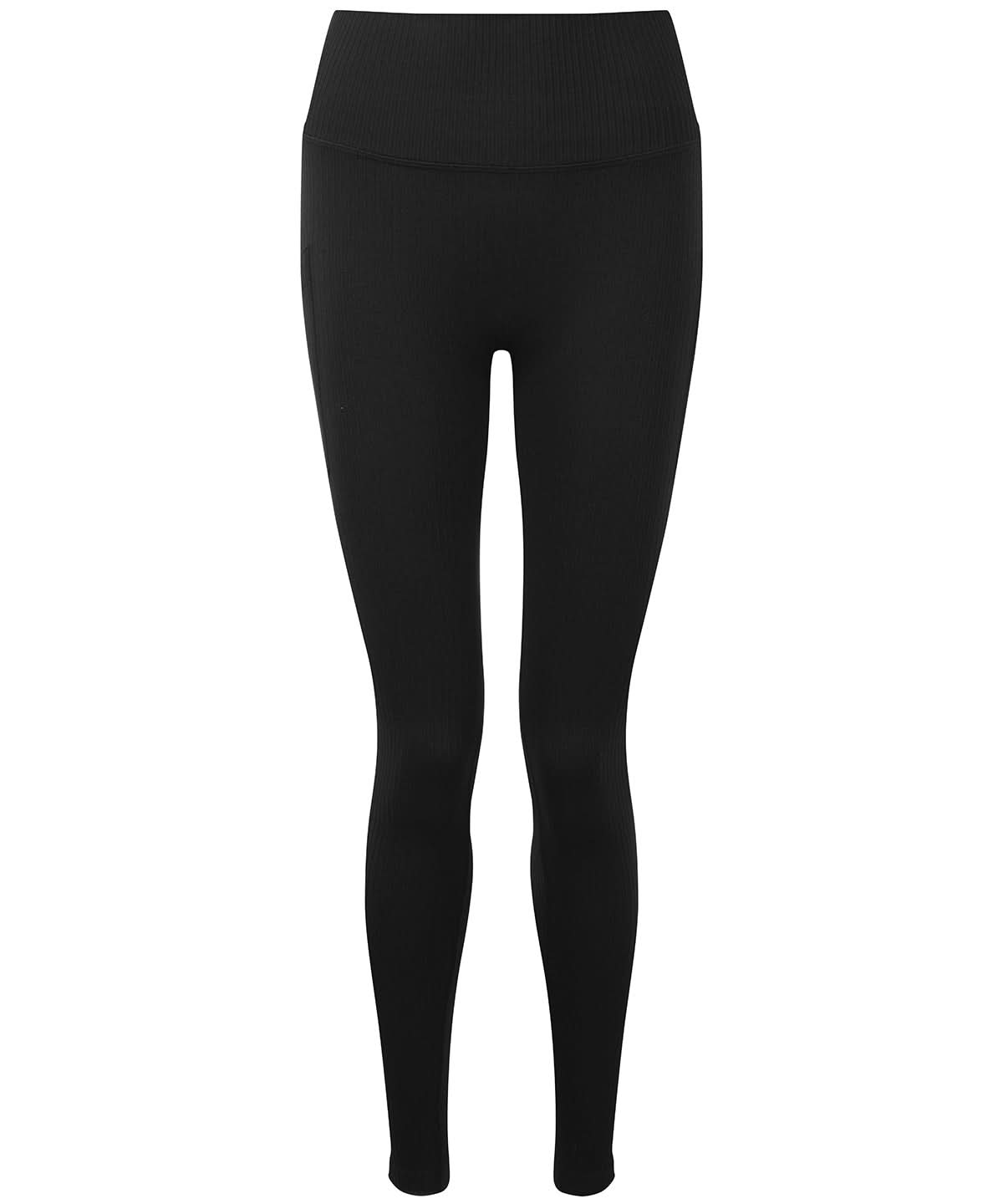 TriDri Tridri WomenS Ribbed Seamless 3D Fit Multi Sport Leggings TR211 - Black - Customisable Leggings